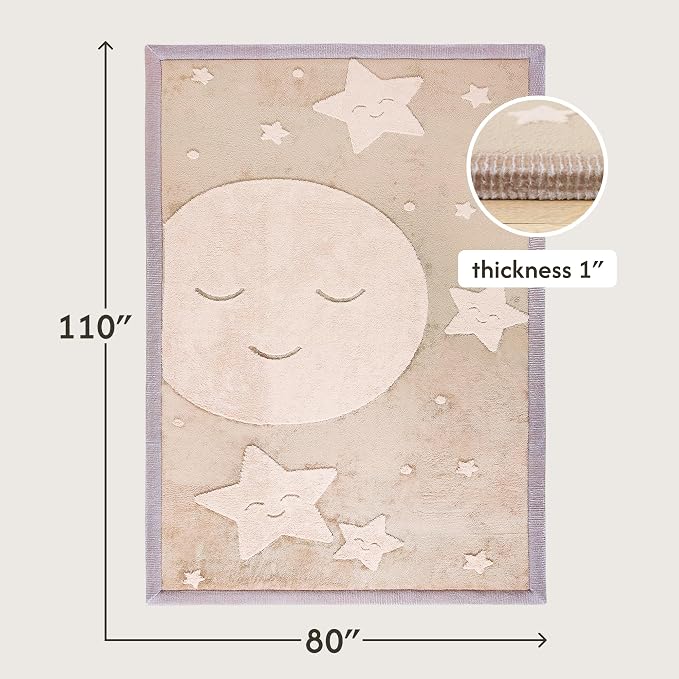 Hakuna Matte CloudRise Baby Play Mat for Floor 80" x 110" Moon & Stars | Coral Velvet high-density foam Rug for Crawling Cozy Play – Non-Slip, Water-Resistant, Easy-Care Tummy Time Mat