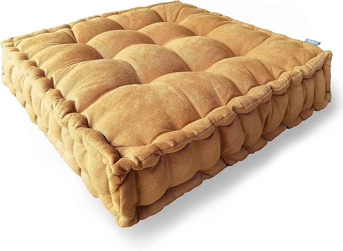 Verpert Floor Pillow 25x25 Inch, Square Meditation Cushion Floor Seating for Adults, Oversized Tufted seat Cushion Reading Nook for Kids, Yoga Meditation Pillow for Sitting on Floor (Yellow)