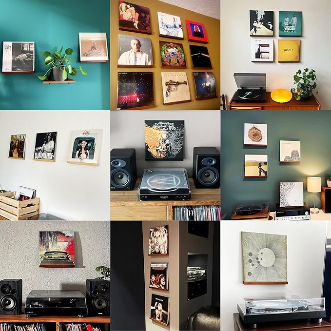 Vinyl Record Shelf - 3 Display Ledges Made of Solid Wood -A Wall Mount for Your Favorite or Now-Playing Records -This Vinyl Record Holder Fits All Records (Pine)