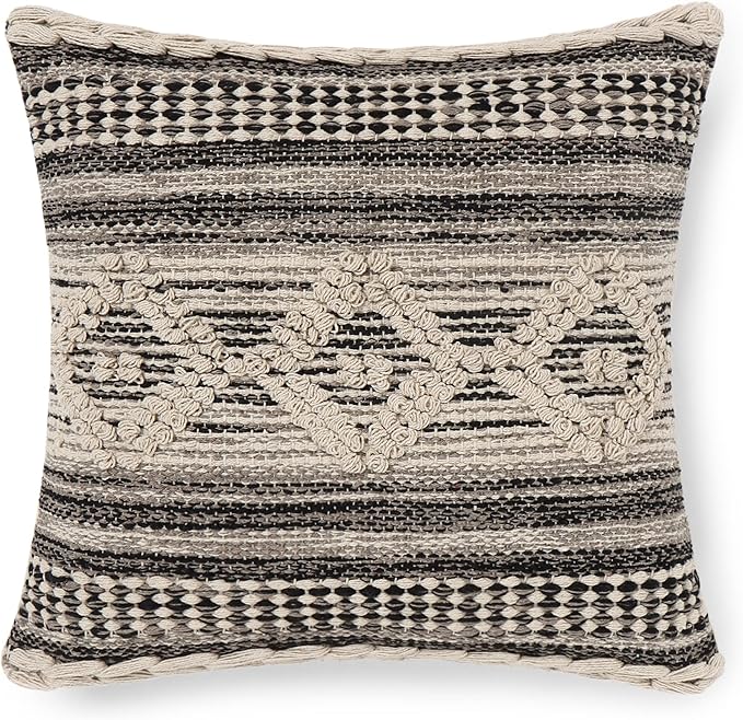 REDEARTH · Textured Throw Pillow Cushion Covers-Woven Tufted Decorative Farmhouse Cases Set for Couch, Sofa, Bed, Chair, Dining, Patio, Outdoor; 100% Cotton (18"x18", Diamond Virgule) Pack of 2