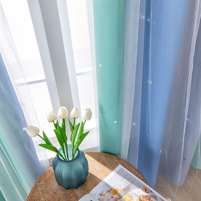 XiDi Curtains for Girls Bedroom Kids Room Unicorn Princess Theme Home Decor 84 inches Length Blue Green Grey, W34 X L84 2 Panels