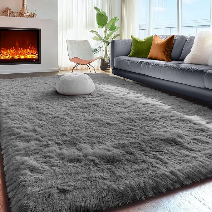 PAGISOFE Plush Area Rugs for Living Room 6x9 Ft, Ultra Soft Shaggy Grey Rugs Carpets Fluffy Rugs for Boys Bedroom Kids Room, Shag Plush Rug for Teen Dorm Decor, Home Decor Aesthetic, Nursery