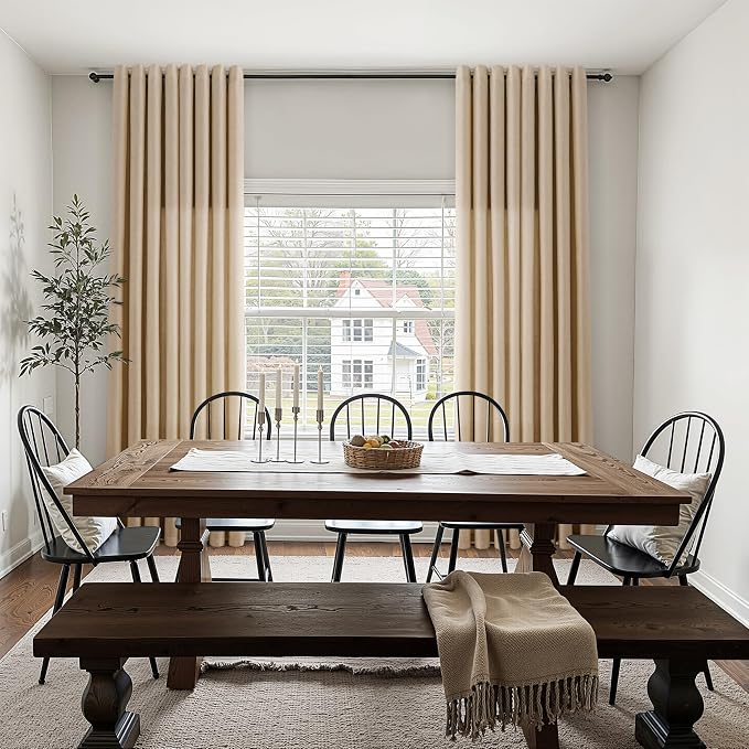Taupe Burlywood Linen Curtains 120 Inches Long for Living Room Grommet Extra Long Semi Sheer Elegant Drapes for Bedroom Light Filtering Neutral Sheer Curtain for Large Window 10FT 52x120, 2 Panel