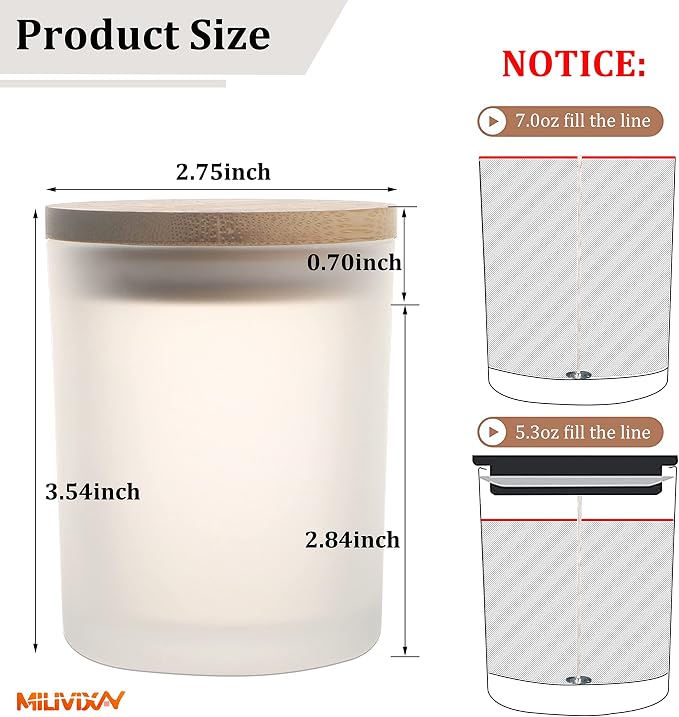 MILIVIXAY 12 Pack 7 OZ Frosted White Thick Glass Candle Jars with Lids - Bulk Empty Candle Jar for Making Candles - Spice, Powder Containers.