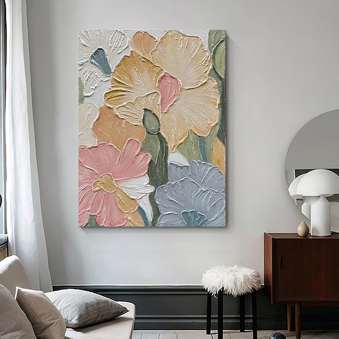 Hand-Painted Flower Art Oil Painting Red and White Abstract Art Living Room Bedroom Hallway Office wall Art Deco 40x28 inches