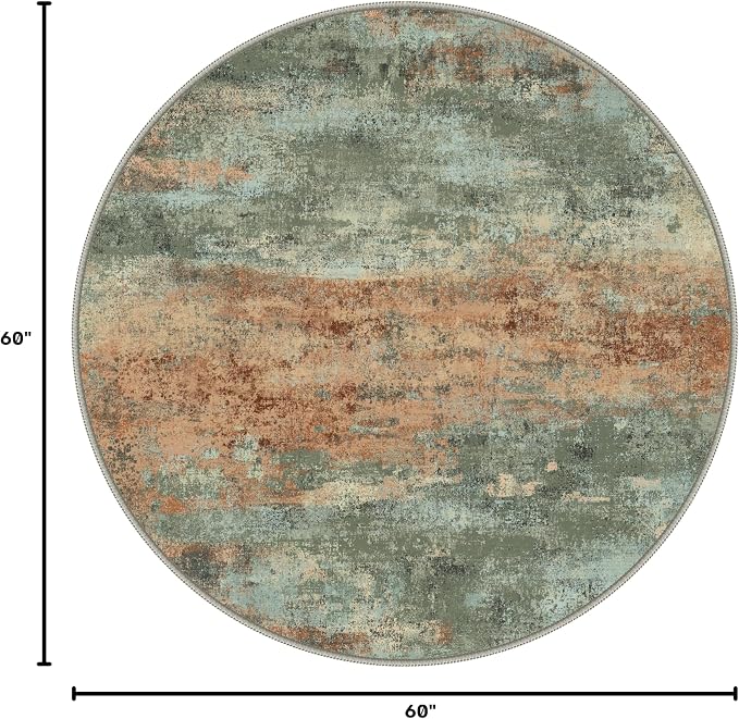BEIMO Round Rugs 5ft for Living Room Bedroom, Modern Abstract Machine Washable Rug, Large Soft Low Pile Indoor Floor Carpet with Non Slip Backing for Dining Room, Dusty Sage Green