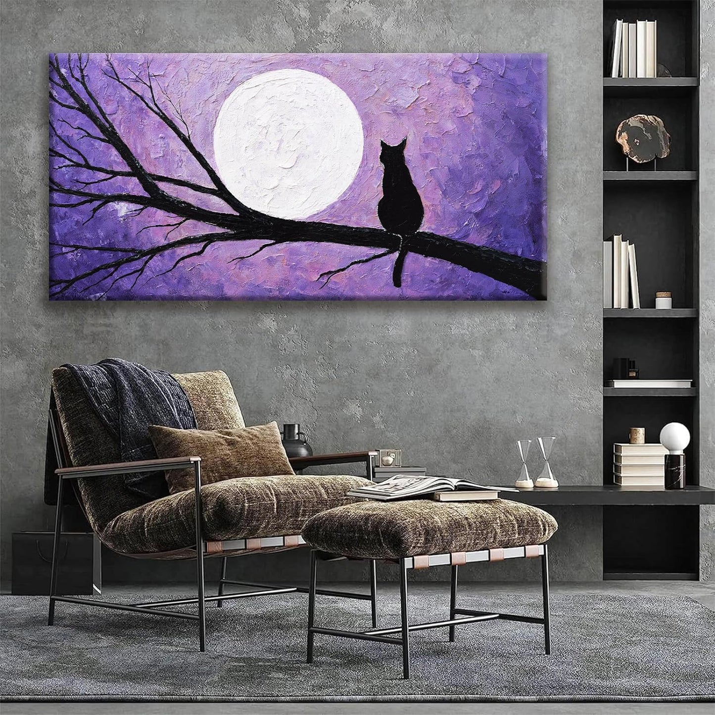 QSQ Cat Wall Art For Living Room Prints Painting Canvas Art Wall Decor Funny Monet Cat Under The Moonlight Abstract Wall Art Posters Picture For Bedroom Office Home Wall Decor Aesthetic 29" × 58"
