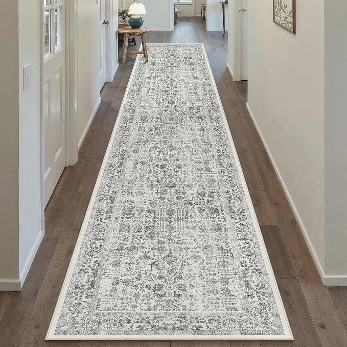 PureCozy Black Runner Rug 3x14 Hallway Machine Washable Kitchen Vintage Distressed Non Slip Long Carpet Indoor Retro Floral Bedroom Accent Throw Rug for Bathroom Office Laundry Dining Living Room
