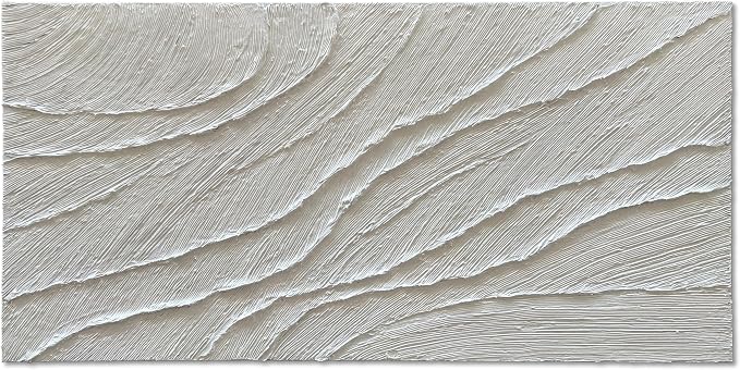 NANKAI Art Hand-Painted 24x48-inch White Texture Art Oil Painting, Modern Abstract Art, Large-Scale Home Wall Decoration