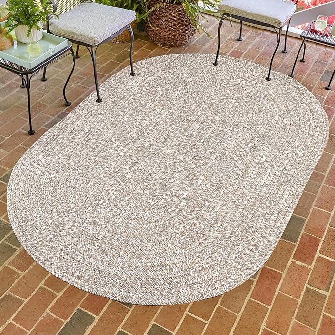 Superior Indoor/Outdoor Area Rug, Dual-Tone Reversible Braided Floor Decor for Patio, Front Porch, Entryway, Living Room, Office, Nursery, Artistic Home, 5' x 8', Latte-White