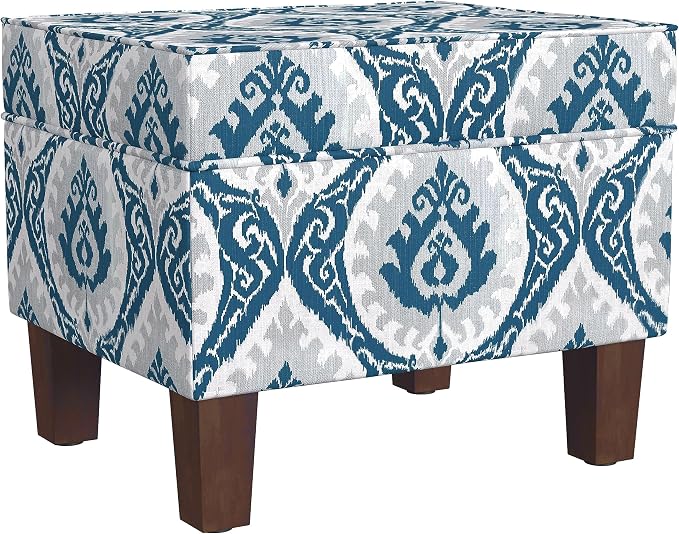 HomePop 22" Modern Rectangular Storage Ottoman - Blue Ikat Medallion Print