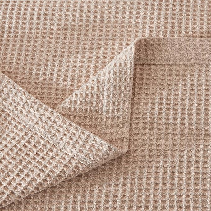 100% Cotton Taupe Blanket Twin Size for Bed - Breathable and Soft, Waffle Weave for Summer Spring, 90x66 Inches