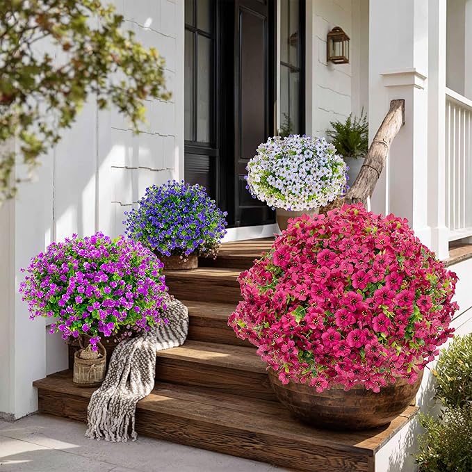 AXYLEX Artificial Flowers for Outdoors Fake Plants - 16 Bundles Faux Outside Greenery Boxwood No Fade Plastic Shrubs Fall Decor Farmhouse Home Garden Thanksgiving Mums (Red)