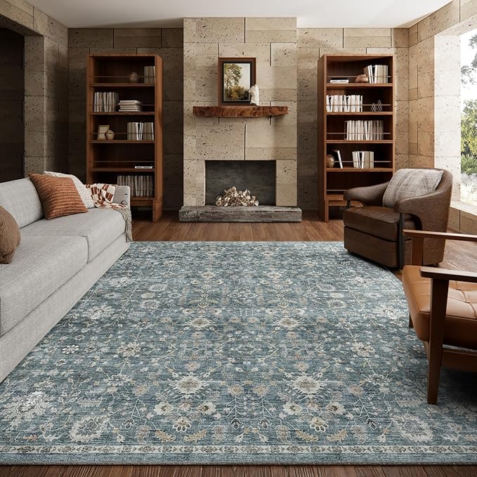 Washable Rugs for Living Room: 6x9 Area Rugs for Bedroom Ultra Soft Non-Slip Stain Resistant Vintage Boho Large Carpet for High-Traffic Dining Room - Farmhouse Decor