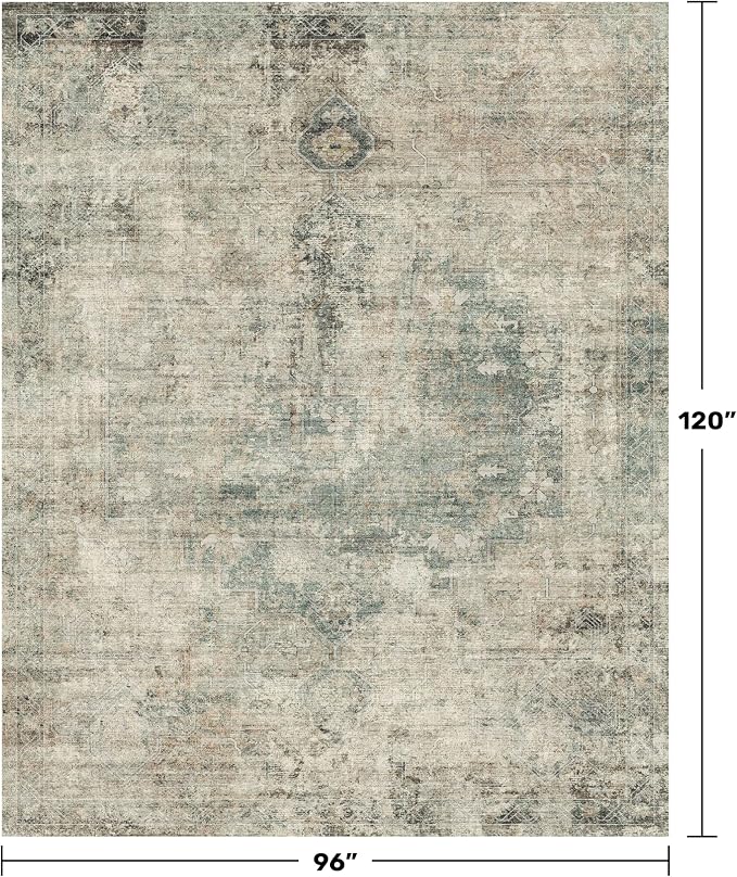 Hazo Haus 8x10 Farmhouse Rugs for Living Room - Moss Green Brown Large Area Rug for Bedroom, Dining Room, Home Office, Soft Washable & Stain Resistance