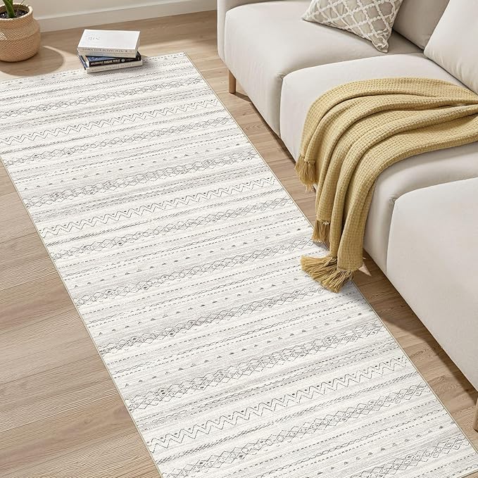cotiled Hallway 2.6x8 Runner Rugs: Washable Boho Rugs with Non Slip Backing Large Soft Indoor Low Pile Carpet for Living Room Bedroom Farmhouse Dining Room Lightweight Home Decor Brown
