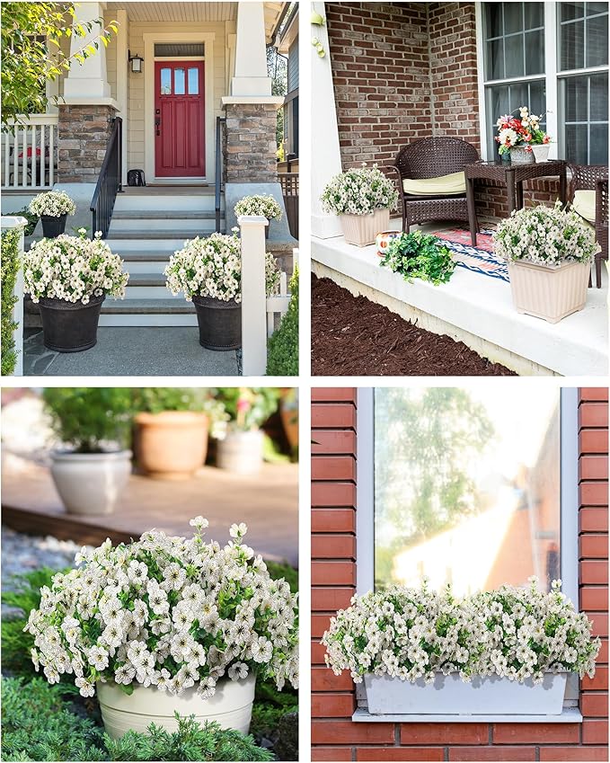 Artificial Flowers for Outdoor Decor, 16 Pack UV-Resistant Fake White Silk Daisy Flowers, Perfect for Spring & Summer Decorating – Front Porch, Patio, Window Boxes, and Potted Plants