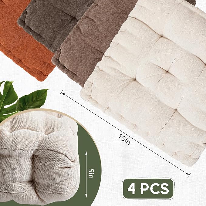 Jerify 4 Pcs Floor Pillow Cushions Large Round Square Large Meditation Floor Pillow for Classroom Adult Meditation Picnic Party Seating Learning Daycare School (Square 15 x 15,Mixed Brown)