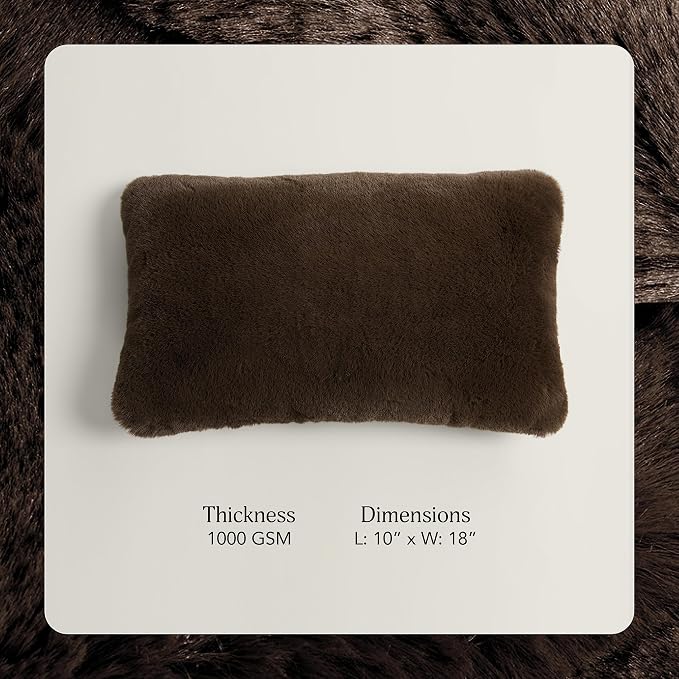 UnHide Squish Lumbar Pillow - Faux Fur Pillow - Extra Soft Throw Pillow - Rectangular Shaped, Polyester Fill - Machine Washable - Perfect for Living Room Or Bedroom - 10” x 18” - Chocolate