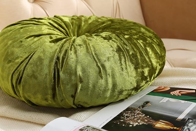 Verpert Pack 2：Round Floor Cushions Pillow, Solid Color Velvet Meditation Cushion Pumpkin Pleated Meditation Pillow for Home Sofa Bed Car Decor Floor Pillow Cushion Green
