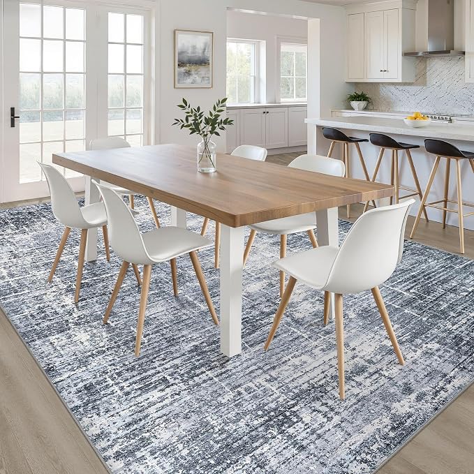 8x10 Area Rugs Living Room: Washable Large Neutral Navy Rug Abstract Soft Modern Stain Resistant Indoor Floor Non-Slip Carpet for Bedroom Nursery Kids Office Playroom Dining Room Under Table Home