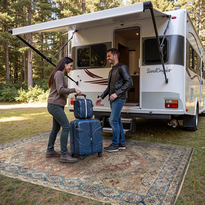 GENIMO Outdoor & Indoor Area Rug 8'x10', Waterproof, Non-Shedding, Easy Cleaning, Boho Mat for Patio, Living Room, Balcony, Dining Room, RV, Deck, Bedroom, Camping, Outside Carpet,Antique Red