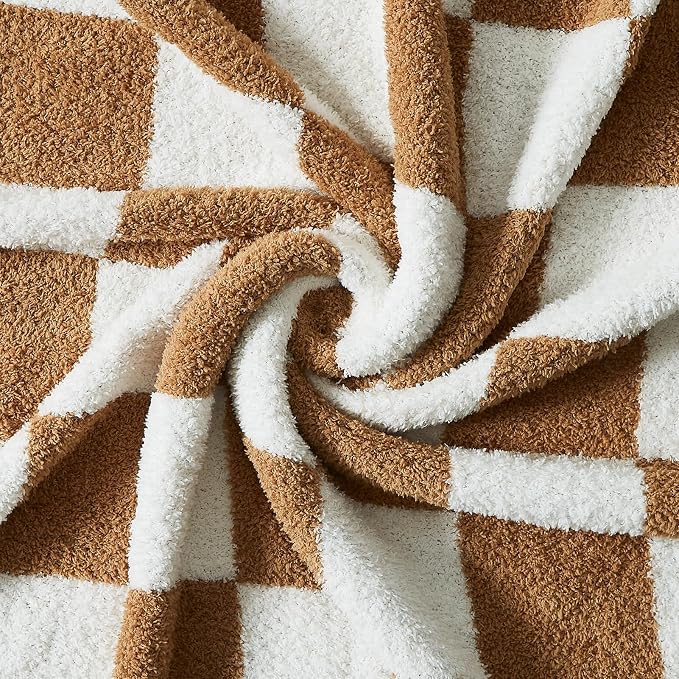 WRENSONGE Soft Checkered Throw Blanket for Couch-Cozy Warm Knitted Blankets | Lightweight Warm Fluffy Decor for Women, Mom, Her & Girls, Sofa, Chair, Bed, 50x60in,Burnt Orange