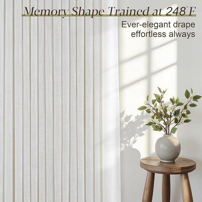 80 Inch Extra Wide Pinch Pleated Curtains 84 Inch Length for Living Room Large Window Drapes Light Filtering Privacy for Bedroom Back Tab with Hooks Clip Rings Natural 80W x 84L