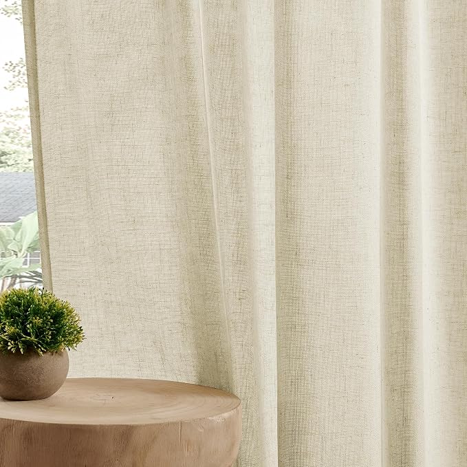 Joydeco Linen Curtains 96 Inch Length 2 Panel Sets,Light Filtering Curtains for Bedroom 52 Inch Wide Living Room Drapes with Back Tabs & Rod Pockets (W52 x L96 Inch, Linen)