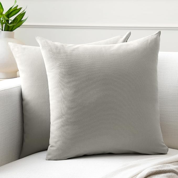 Encasa XO Throw Pillow Covers 24x24 in Set of 2 Light Grey | No Inserts | Cotton Pillow Covers for Living Room, Bed, Sofa, Couch | Decorative Cushion Covers with Improved Zipper