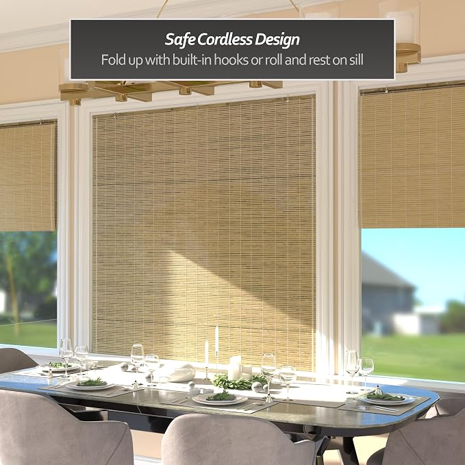 Red Lantern Burnt Bamboo Cordless Window Shade - Natural, 60" Wide