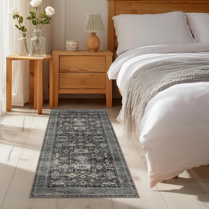 Ruaruarug Washable Area Rug Runner 2×6 for Kitchen Living Room Bedroom, Ultra Soft Non Slip Stain & Fade Resistant, Pet & Kids Friendly, Suitable for High Traffic Areas Easy to Clean, Silver