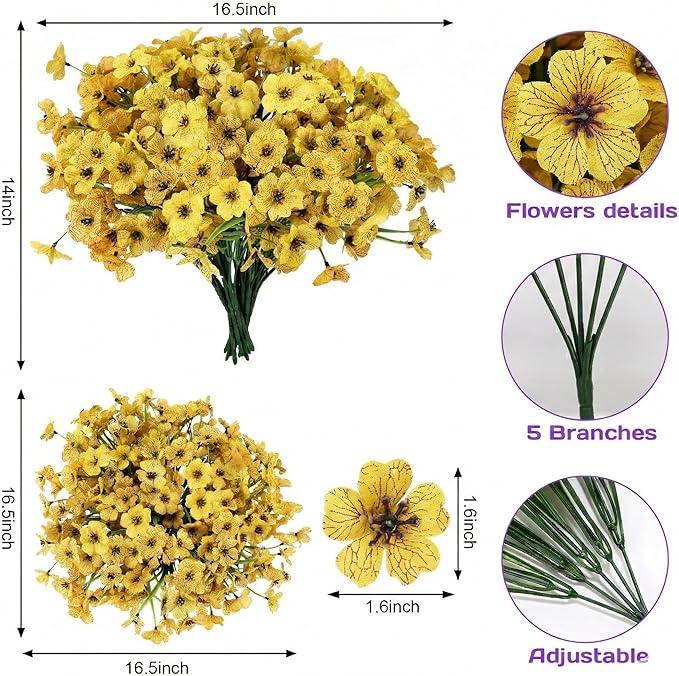Geegoods Artificial Mums Flowers for Outdoors, 16 Bundles UV Resistant Fake Plastic Yellow Flowers for Patio Porch Spring Summer Decor