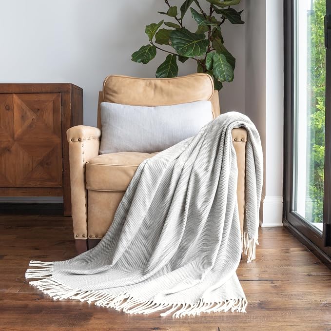 Linen Market Beddings Elevate Your Comfort with Herringbone Throw Blanket - Luxurious Woven Ultra Soft Acrylic - Sized 50" W x 60" L - Fringed Edges - Lightweight Layer for Bed or Sofa (Gray)