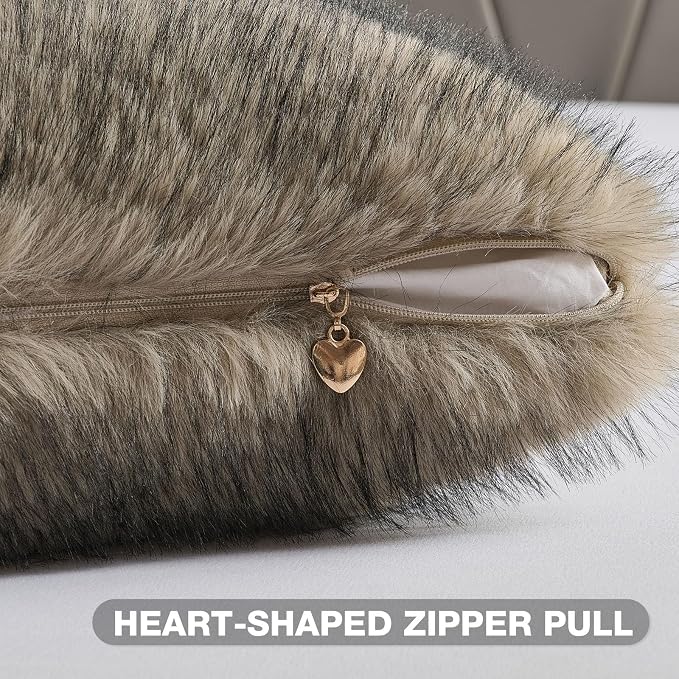 FUTEI Pack of 2 Faux Raccoon Fur Plush Throw Pillow Covers 18x18 Inch Soft Fluffy Farmhouse Decorative Cushion Case Modern Luxury Accent for Couch Bed Living Room, Gray Green
