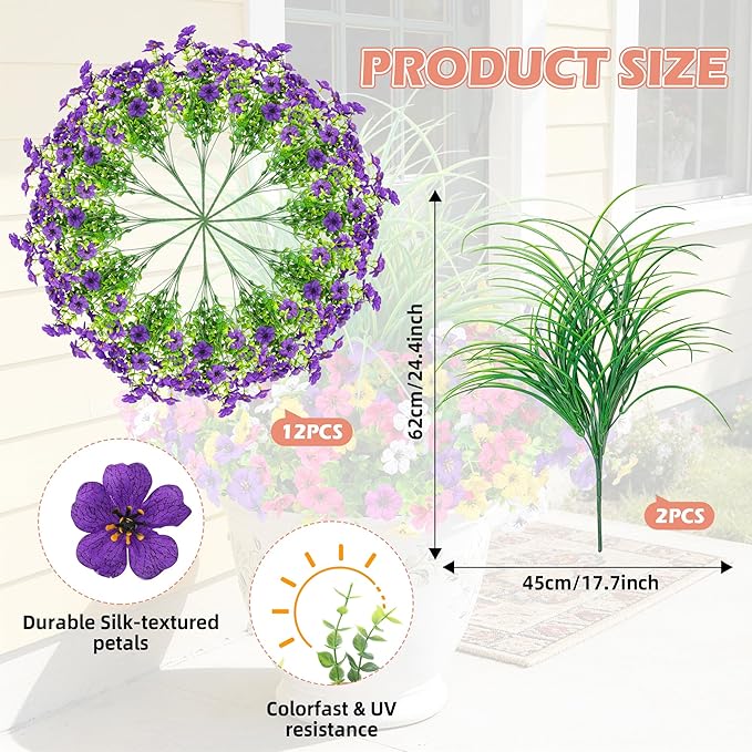 Artificial Flowers for Outdoors 14 Bundles UV Resistant Fake Flowers Daisy with Greenery Plants Faux Outdoor Flowers for Spring Summer Decoration Outdoor Faux Plants Home Window Porch Patio Yard