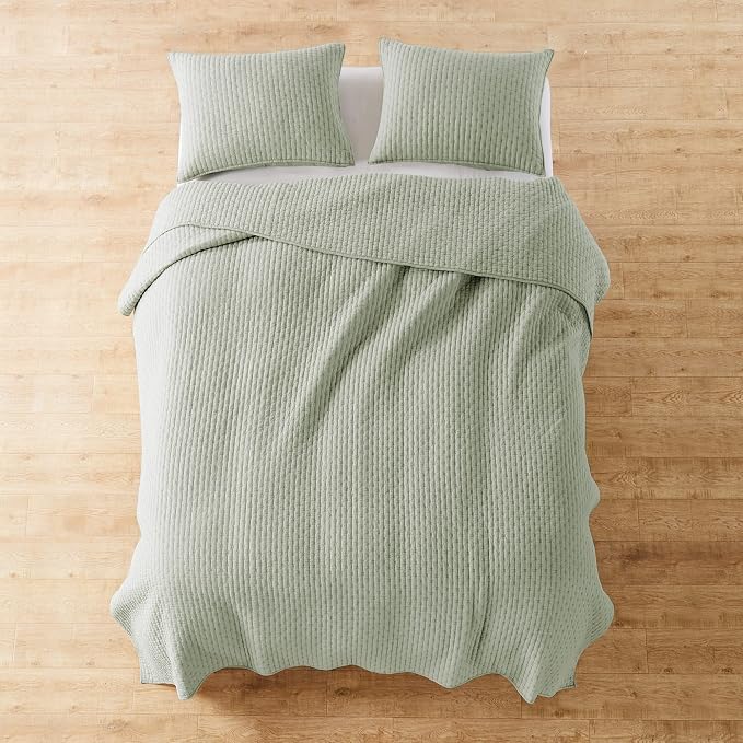 Levtex Home Cross Stitch Reversible Full/Queen Quilt Set (88x92in) and 2 Pillow Shams (26x20in) - Stitch Texture - Desert Sage - Cotton Full/Queen Size Quilt Bedding Set - Lightweight Soft Pre-Washed