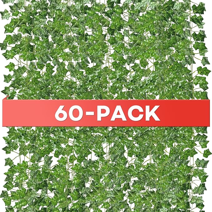 Alotiki Fake Vines, 60 Pack 420 Feet Artificial Ivy Garland Vines for Bedroom Decor, Hanging Vines for Party Wedding Christmas Decoration,Fake Leaves for Outdoor Patio Garden