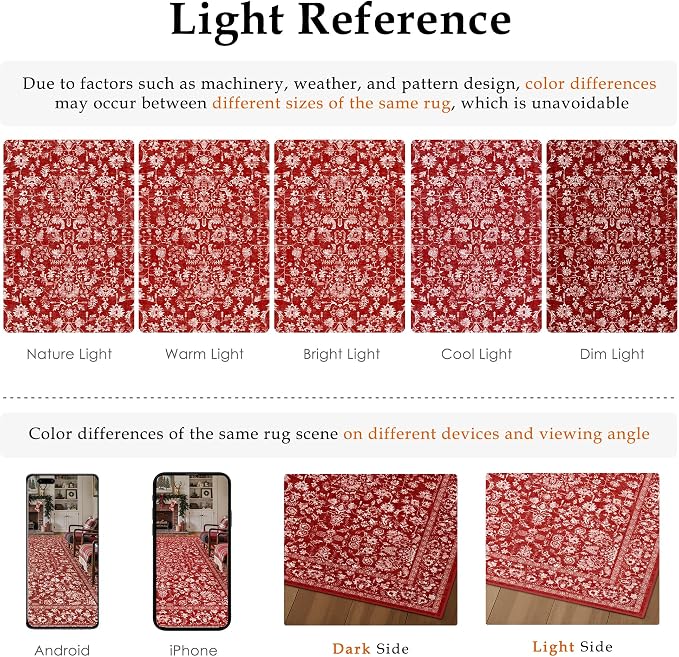 PureCozy Red Area Rug 4x6 Entryway Washable Non Slip Bedroom Carpet Door Mat Vintage Distressed Floral Accent Rug Low Pile Holiday Decorative Soft Doormat for Bathroom Laundry Kitchen