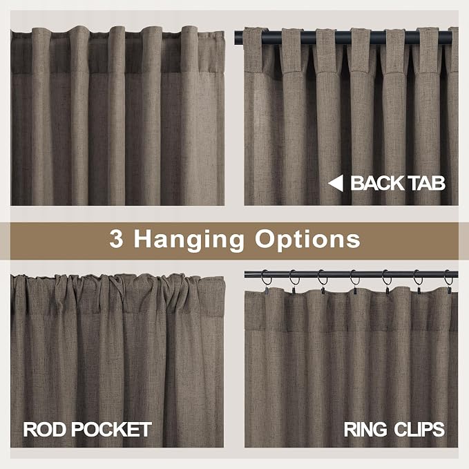 96 Inch Long Dark Brown Living Room Curtains for Window Treatments Back Tab Elegant Modern Farmhouse Style Light Soft Linen Sheer Bedroom Curtains & Drapes 96 Length 2 Panel Sets Chocolate Cappuccino