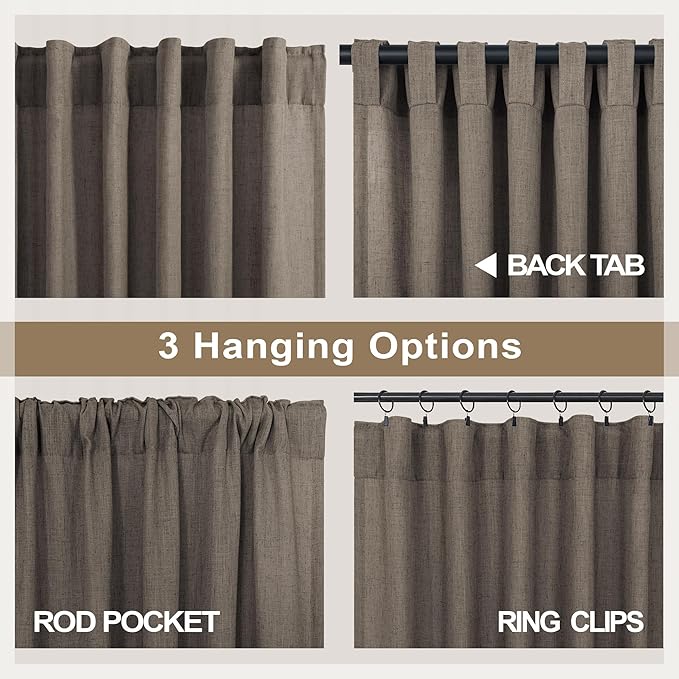 Dark Brown Linen Curtains for Living Room 108 Inches Long Semi Sheer Drapes Traditional Rustic Farmhouse Cottage Core Decor Chocolate Curtains for Sliding Glass Door Cabin 2 Panels 52 Wide 108 Length