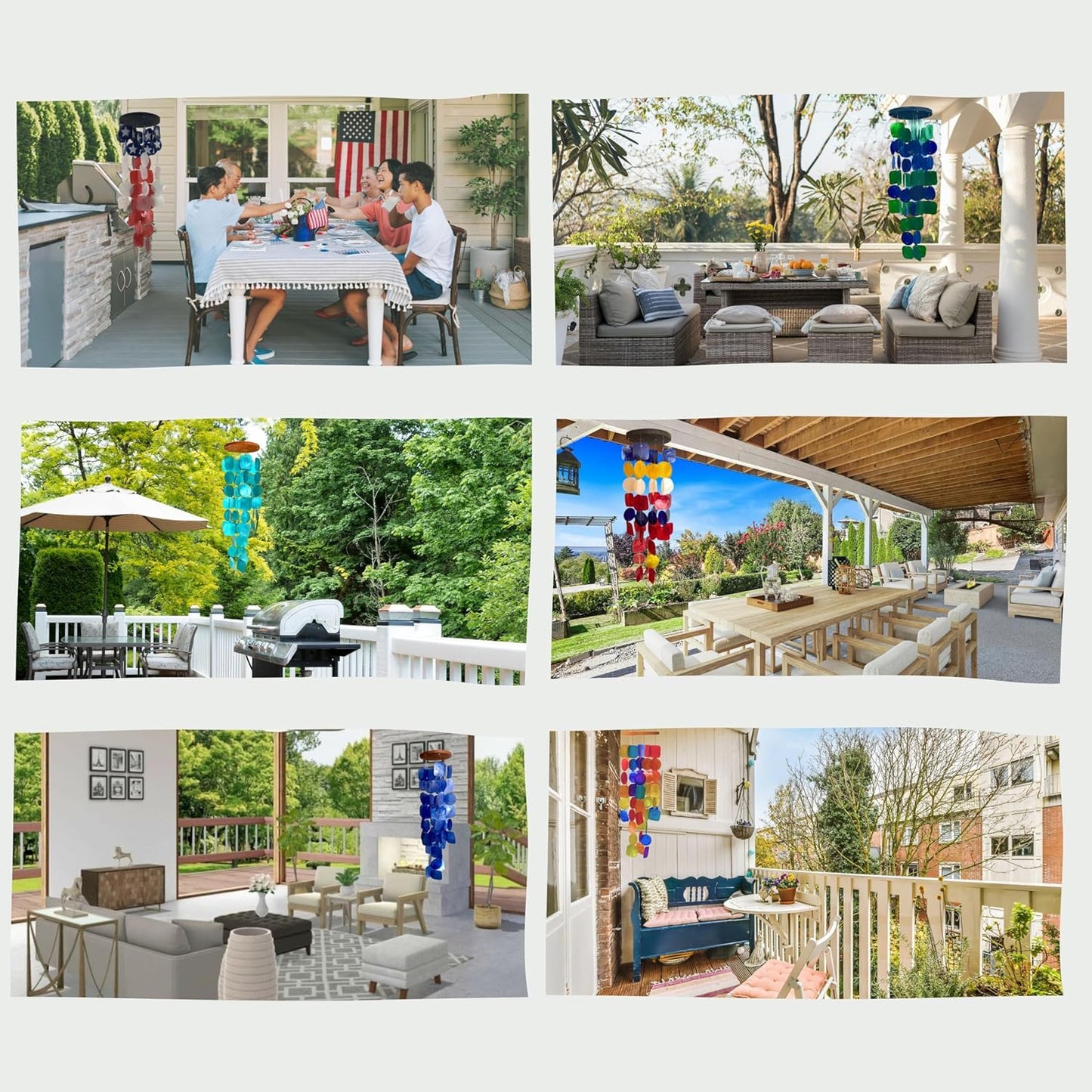 Bellaa 22890 Wind Chimes Outdoor, Garden Decorations, Musical, Indoor/Outside Windchimes, Beach, Ocean Breeze, Gifts for Mom, Gift for All Occasions, Capiz Sea Glass Shells Wood 27 inch Rainbow