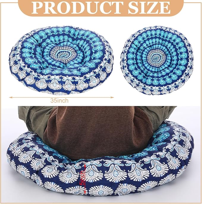 Funnymoom Extra Large Mandala Floor Cushion 35 Inch Round Meditation Floor Pillow Papasan Swing Cushion for Adults Oversized Playroom Pillows Reading Nook Big Pillow for Sitting Yoga Living Room Sofa