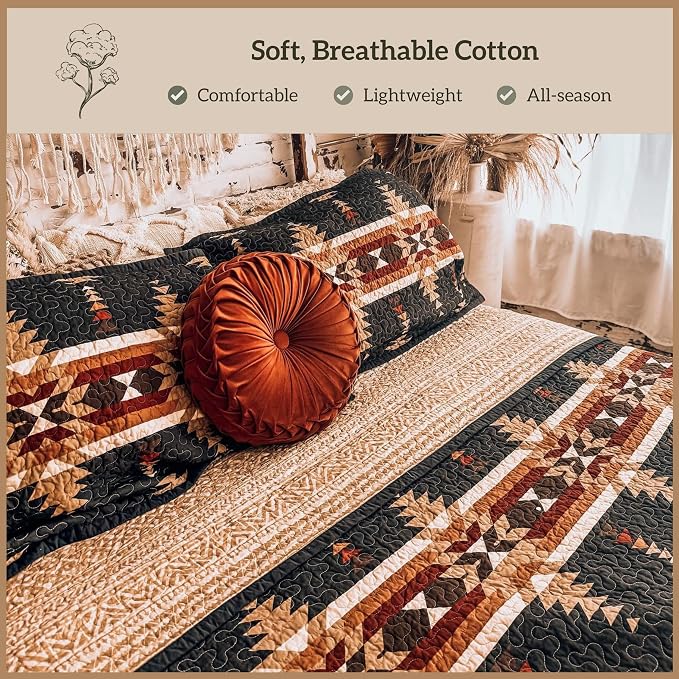 Paseo Road Yosemite Western Bedding 2 Piece Quilt Set with Pillow Sham, Twin Aztec Bedding Set, Tribal Southwestern Bedding, Geometric Pattern Cotton Reversible Bed Set