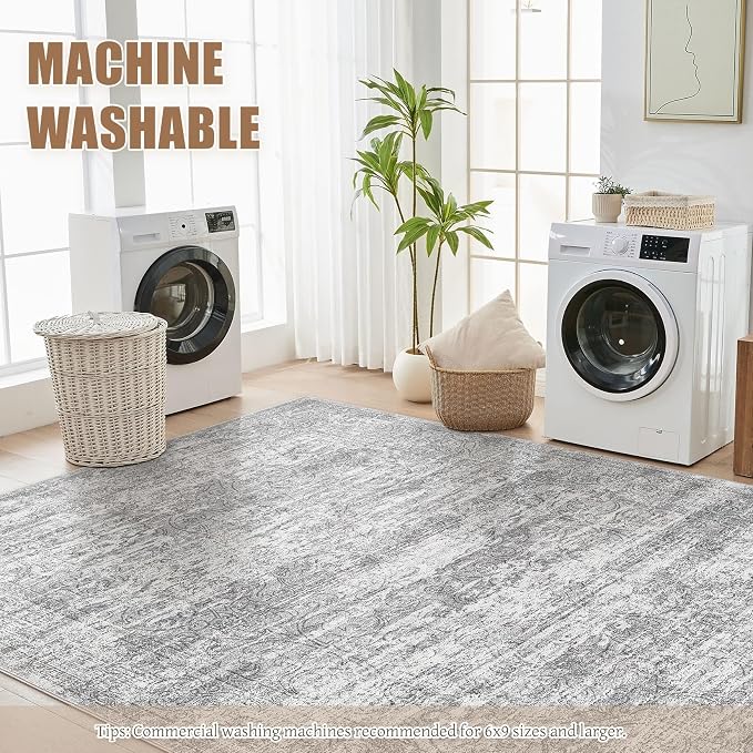 DMOYEST Area Rug Living Room Rugs - 8x10 Abstract Large Soft Indoor Washable Rug Neutral Modern Low Pile Carpet for Bedroom Dining Room Farmhouse Home Office - Vintage Grey