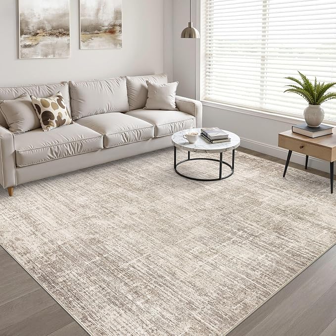 8x10 Area Rugs Living Room: Washable Large Neutral Brown Rug Abstract Soft Modern Stain Resistant Indoor Floor Non-Slip Carpet for Bedroom Nursery Kids Office Playroom Dining Room Under Table Home
