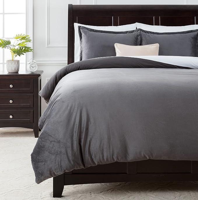 Chanasya Premium Velour Velvet Duvet Cover Set - Duvet Cover (104” x 90”) & 2 Pillow Shams (20” x 36”) - 3-Piece Set - Dark Gray, King Size