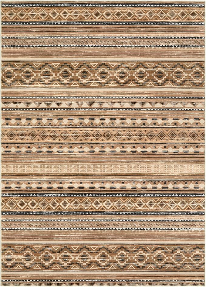 cotiled 7x9 Area Rug Living Room: Washable Boho Rugs with Non Slip Backing Large Soft Indoor Stain Resistant Carpet for Bedroom Farmhouse Dining Room Lightweight Home Decor Brown/Beige