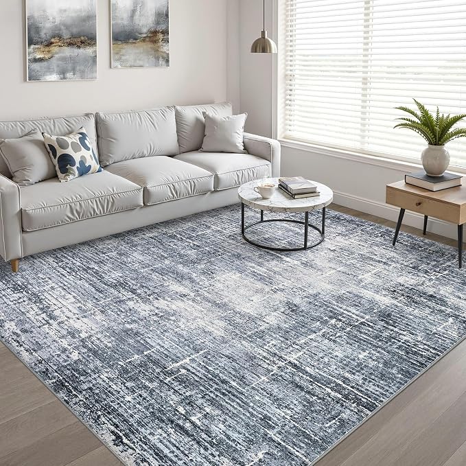 8x10 Area Rugs Living Room: Washable Large Neutral Navy Rug Abstract Soft Modern Stain Resistant Indoor Floor Non-Slip Carpet for Bedroom Nursery Kids Office Playroom Dining Room Under Table Home