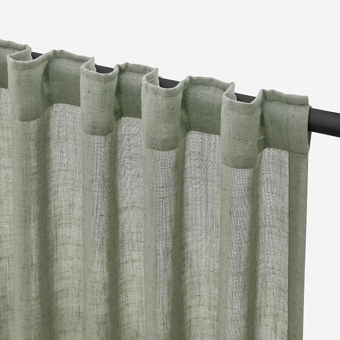 Jowels Sage Green Linen Curtains 84 Inch Long 2 Panels for Living Room | Light Filtering Semi Sheer Curtain, Back Tab Pocket Pleated Look, Boho Farmhouse Textured Privacy Drapes for Bedroom Window